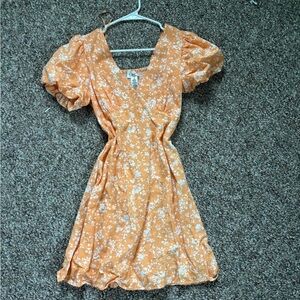 Floral Orange Puff Sleeve Dress